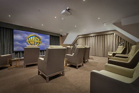 Case study image of beautiful cinema room in care home supplied by Renray Healthcare